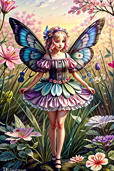 ((masutepiece, best quality,edge quality)), 
edge fae,flower fairy, fairy with flowers in hand ,painted in edge face style,weari...