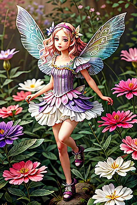 ((masutepiece, best quality,edge quality)), 
edge fae,flower fairy, fairy with flowers in hand ,painted in edge face style,weari...