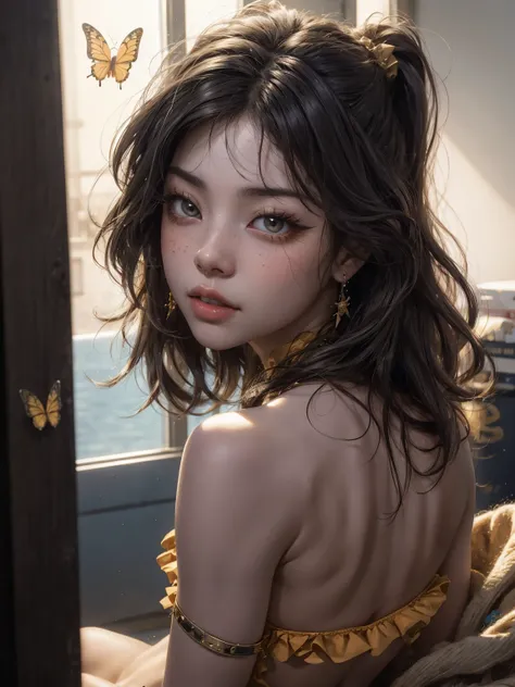 a close-up of a woman in a bikini with butterflies in her hair, bela arte digital, por Yang J, Directed by: Victor Wang, Directed by: Raymond Han, por Li Song, 🌺 CGSetnation, Ross Tran 8 K, Directed by: Chen Lin, 8 k arte digital realista, por Fan Qi, esti...