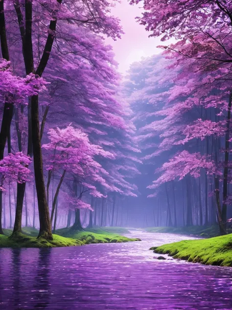 Cool purple wallpaper, forested, alternate earth, no people, tree and rivers.