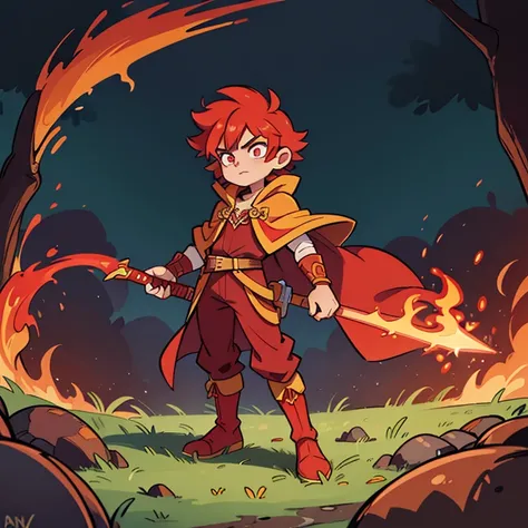 Fiery Magister. He is dressed in a lush cloak of fiery silk and precious stones. He has red hair, which seem to be on fire, and eyes, filled with fiery passion. Aurelius wields a sword, covered in flames, and can create fire whirlwinds, to defeat your oppo...