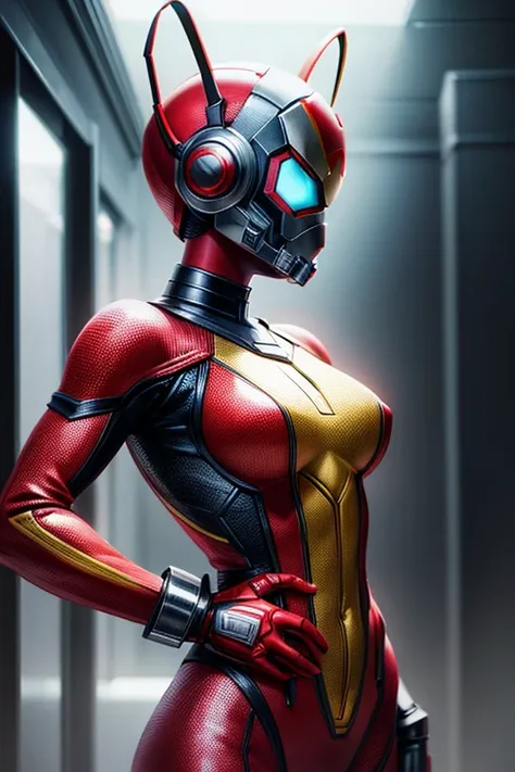 superhero Ant Man Cassie Lang, red costume, helmet, combat stance, highly detailed, vibrant appearance, creative behavior, extremly detailed, imaginative, sensual, spontaneous, highest quality, skin texture, intricate details, (cinematic lighting), RAW pho...