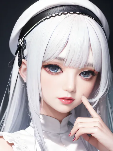 Close-up portrait of woman wearing white hat and white skirt, Bagel hair style, Has white hair, anime rapunzel girl, Guviz-style artwork, style anime, beautiful anime style, guweiz, Urzans, Has white hair, Long white hair and bangs, Samu rice paste, inspir...