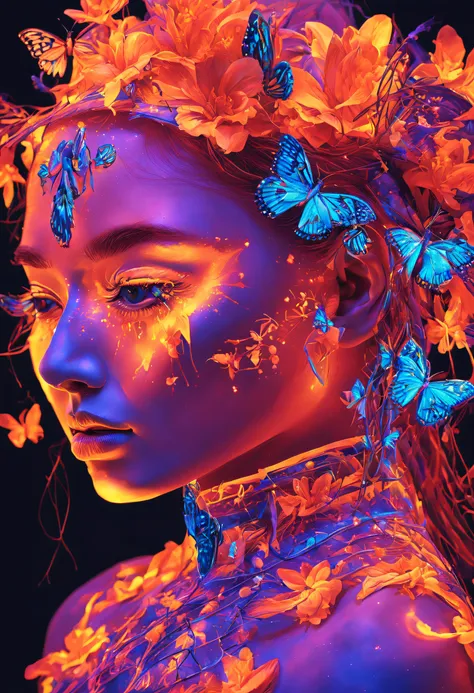 In this black light art illustration，The mysterious night sky unfolds before our eyes。in the darkness nigth，Through the boundless universe，Stars dot the sky，Emit a faint but brilliant light。These stars are not traditional white people，On the contrary，it gi...