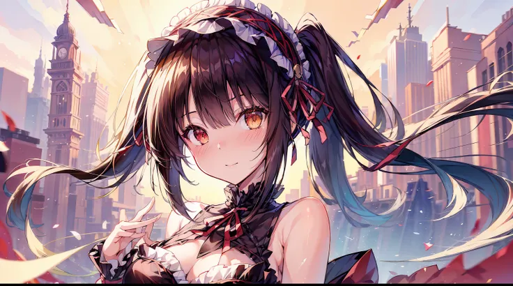 Kurumi,a 1girl, 8K quality, Best Quality, Long white hair, a beautiful background, 1920x1080 resolution, beatiful face