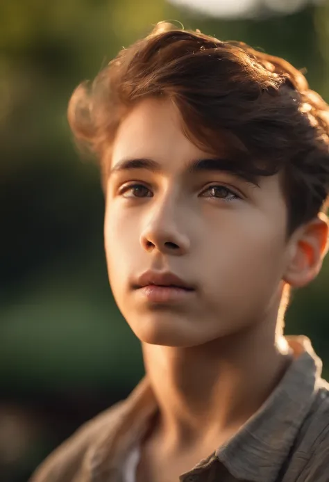 Up close, a handsome boy, outdoors, full of summer atmosphere, portrait, no reflection, rich detail, sunlight, light, 120mm focal length, natural light, bright, soft, minimalist, clear subject, 4k, real detail, perfect photo