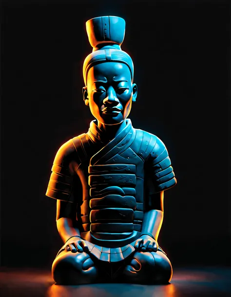 black light art ，with black background，（terracotta warriors），jean-michel basquiat (jean-michel basquiat) stylized, character con...