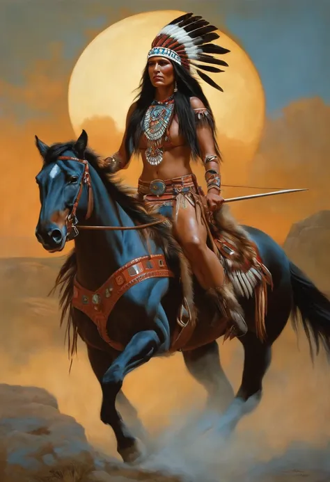 Le style Christophe Young; Award-Winning Bust，A beautiful woman wearing a Native American headdress, Native Americans on horseback in the background  : Native American Fantasy Shameon, Native American Art, native american, Local Art, Native American warrio...