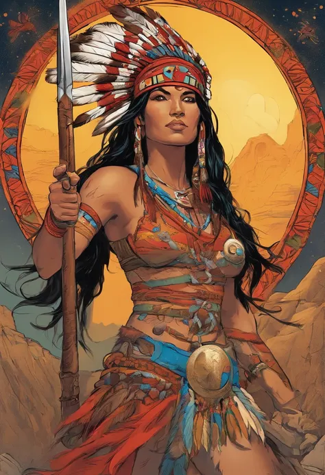 Le style Christophe Young; Award-Winning Bust，A beautiful woman wearing a Native American headdress, Native Americans on horseback in the background  : Shameon fantastique America, Native American Art, native american, Local Art, Native American warrior, N...