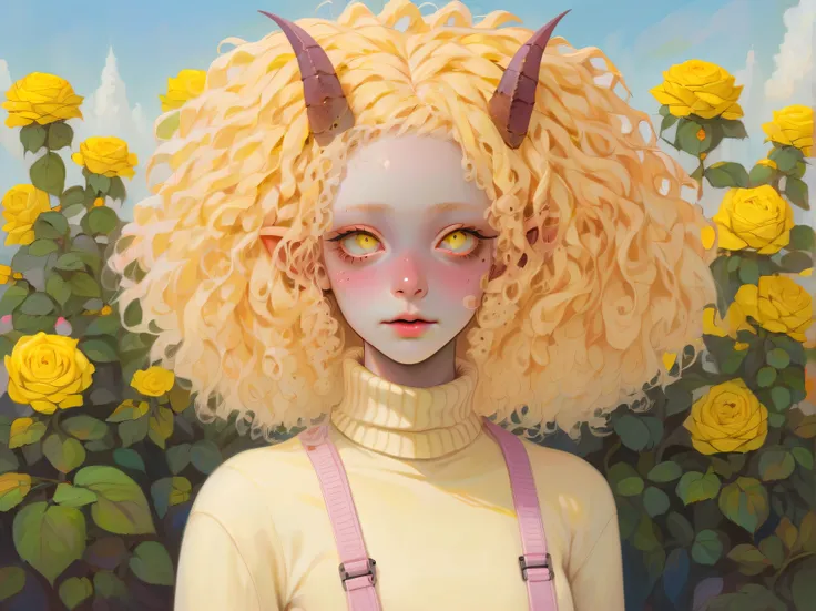 albino demon girl standing, ((above waist)), shot from far away, (largeeyes, eyes are delicate and beautiful, beautiful and deli...