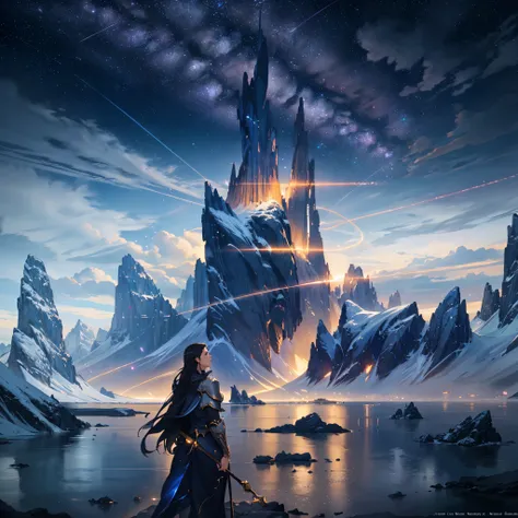 Starry Sky with Mountains and Lake, Jessica Rossier, Inspired by Jessica Rossier, Jessica Rossier Fantasy Art, Concept Art Magic Highlights, Official Artwork, Dream Painting, Ethereal Realm, Atmospheric artwork, dreamy matte paintings, serene endless stars...