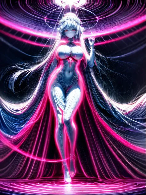 The goddess who descended into the cave, the whole body is shining, detailed white luxury dress, full body shot, Blacklight, giga_busty