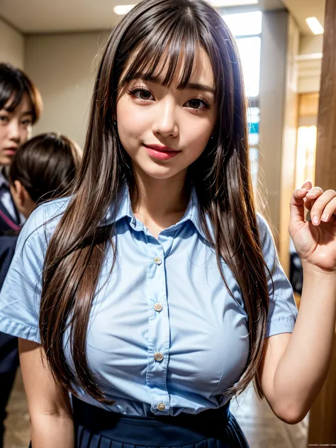 8k,best quality, masterpiece, ultra detailed, ultra high res, photorealistic, raw photo, absurdres, absolutely resolution, 1girl, solo,upper body, looking at viewer,a Japanese young pretty woman, Japanese idol, 18 year old girl ,hyper cute face, glamorous ...