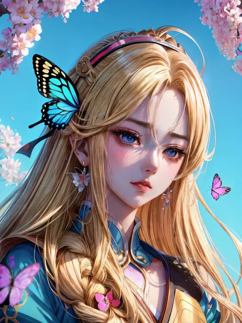 anime girl with long blonde hair and butterfly earrings, detailed portrait of anime girl, stunning anime face portrait, beautiful anime portrait, artwork in the style of guweiz, detailed digital anime art, beautiful anime face, digital anime illustration, ...