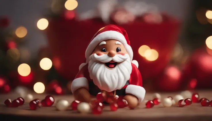 A high-resolution image of a cute Santa Claus laughing heartily, with his belly shaking like a bowlful of jelly, creating a visually jovial and festive scene.