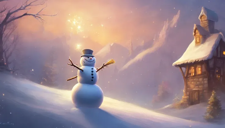 A high-resolution image of a cute snowman holding a broom, ready to sweep away the snow, creating a visually playful and industrious scene.