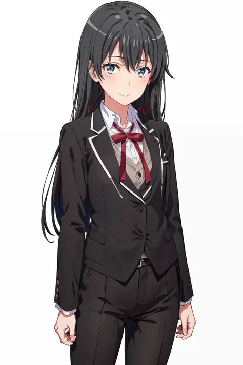 1girl, illustration of a girl, yukinoshita yukino, view wears a tuxedo tailcoat, standing, ((anime)) 8k colored