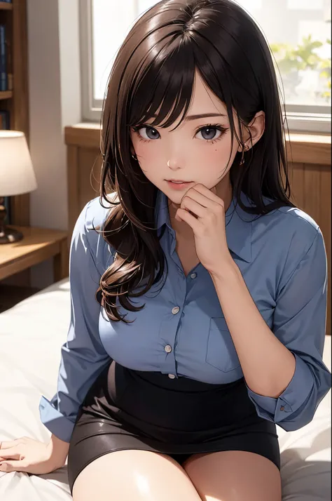 NSFW, A persons point of view, (On the table:1.3), Large breasts，A high resolution, ultra - detailed, Extremely detailed CG unity 8k wallpaper, actual, 真实感, RAW photogr, beautiful  detailed face, pale-skinned, Realistic shiny skin, Fine cloth texture, Deta...