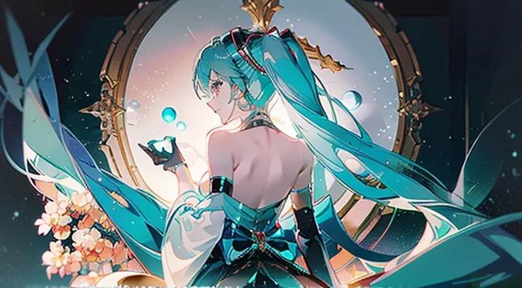 hatsune miku,(Masterpiece:1.2, hiquality), (pixiv:1.4),voluminous lighting,
back light,night time,