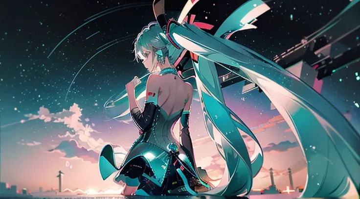 hatsune miku,(Masterpiece:1.2, hiquality), (pixiv:1.4),voluminous lighting,
back light,night time,