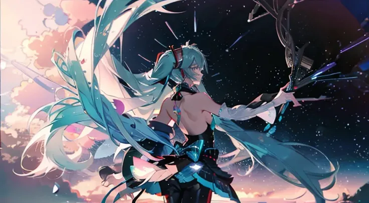 hatsune miku,(Masterpiece:1.2, hiquality), (pixiv:1.4),voluminous lighting,
back light,night time, hatsune(Outstanding picture quality),(The work of the wizard),(ultra-detailliert),(Detailed Eye Image:1.0),(lens flares:1.0),(Cinematic poster:1.0),(The Bord...