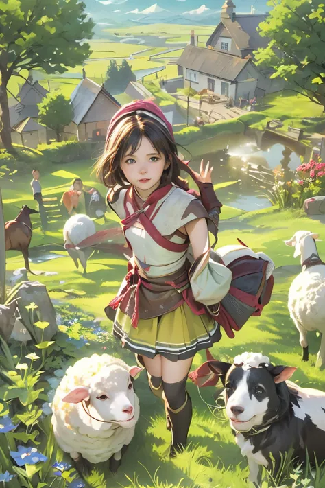 Final Fantasy 11 world、Ronfort、Irish Dance、irish music、irish costume、country girl、idyllic scenery、Steppe zone、Sheep、Border collie、