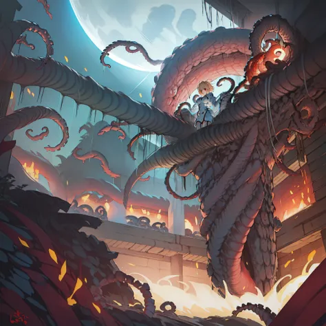 Takashi Takeuchi style, ((1girl:1.4)), (solo:1.4), (wantun-tentacles,tentacles,tentacle sex:1), big tentacle, giant tentacle, (his trunk is a huge tentacle:1.5), (big tentacle sneak around:1.5), (giant coiling snake machine:1.5), (tentacle is surrounding t...