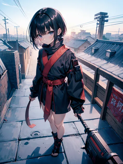 What is a ninja?、... Its cool and... quick.！The era is Edo...。divine quality,  anime moe art style,pixiv grand prize,Best Anime 8K Konachan Wallpapers,Badass Anime 8K,Perfect Anatomy, (Please draw a picture of a ninja girl looking down on the city of Edo f...