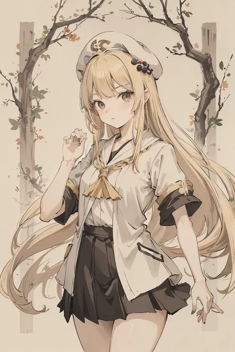 sparrow, a blonde haired girl, wearing a priestess clothes, long hair, priest beret, short sleeves, black skirt, priestess uniform, slim body, teen, curious face, praying pose