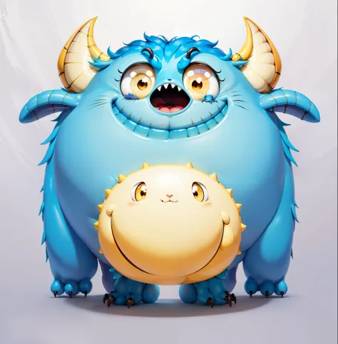 Cartoon blue monster with horns and yellow ball, cute monster character design, monster character design, cute monster, cartoon creature, monster design, Pixar’s cute character designs, furry friendly monster, Portrait of a cute monster, cute cartoon chara...