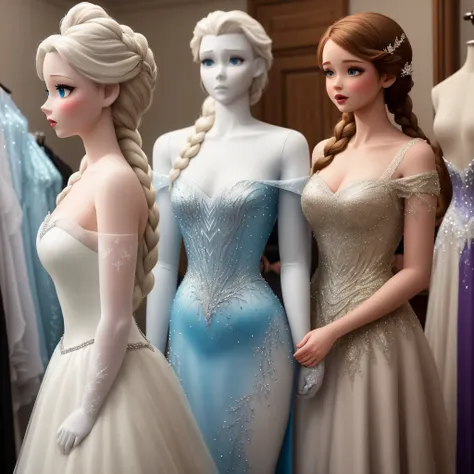 Ball dress on a mannequin on the theme of “Frozen” Anna