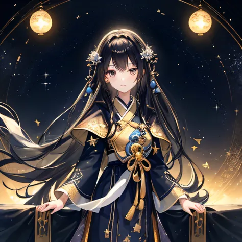 pronpt:
superfine illustration, Detailed, No background, intelligent and gentle girl, Long Black Hair, flowing, Elegant, star themed accessories, Astronomy lover, Wearing a sophisticated dress, Dark blue and silver color scheme, hints of mysterious aura, B...