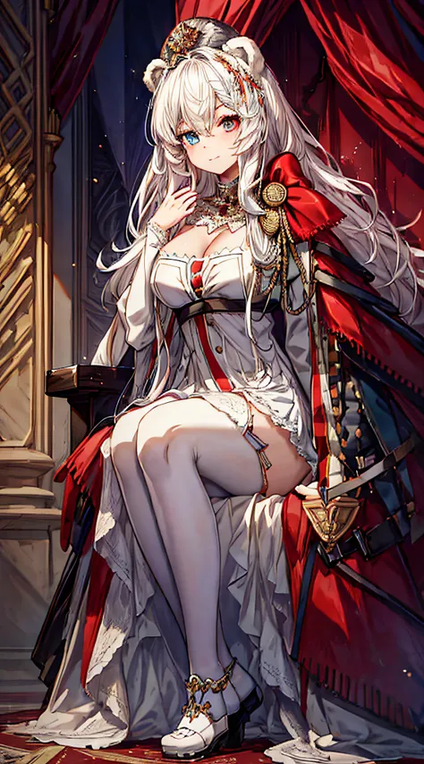 empress, revealing dress, revealing breast, ((heterochromia)), ((red left eye)), ((blue right eye)), dominant,arknights,rosa (ar...