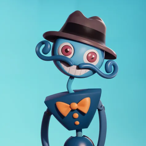 cartoon character with a hat and bow tie wearing a hat, character with a hat, tintoy characterdesign robot, stylized as a 3d render, stylized character, anthropomorphic character, animation character, claymation character, 3 d character, 3d character, huma...