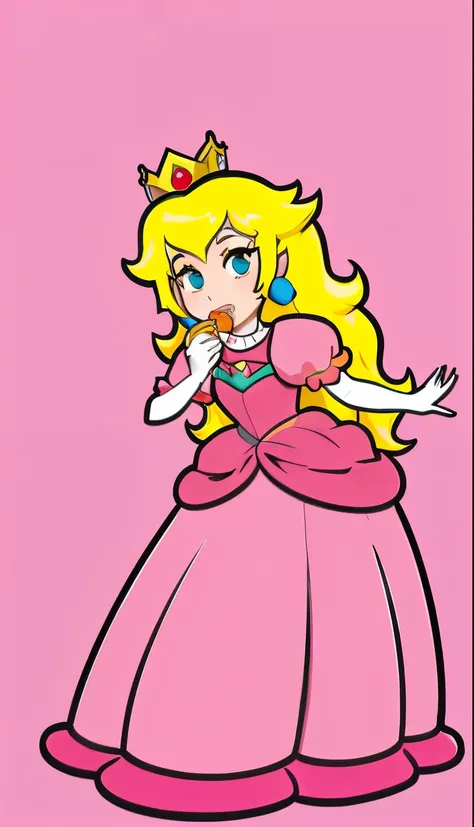 Wearing a pink dress、Cartoon princess with tiia on her head, peach princess, portrait of princess peach, peach princess), pink iconic character, princess of power, princess intergalactica, Anime princess, she is eating peaches, blond-haired princess, artif...