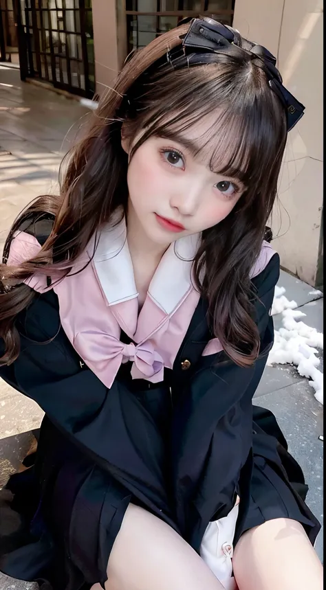 {{Face close-up, super beautiful girl, long black hair, long sleeve sailor suit, pink skirt, pink knee socks, black shoes}}, {masterpiece}, {{top quality}}, {super detailed}} }, { Very delicate and beautiful}}, beautiful and detailed eyes, very detailed sk...