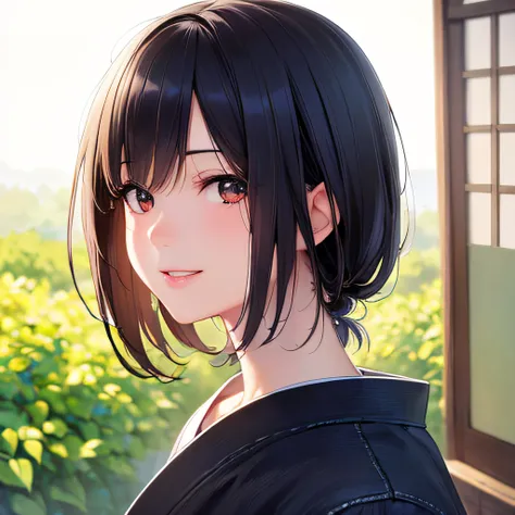 photographrealistic, (masutepiece,Best Quality:1.4),(8K,Raw photo,photographrealistic:1.2), Detailed skin,Detailed face,1girl in,Japanese Idol,Cute face, Black hair,slender, shiny eyes, Smile, close-up, Dutch Angle