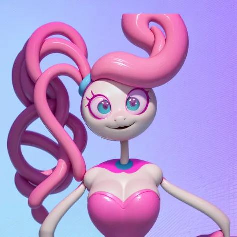 there is a pink cartoon character with a pink hair and a pink dress, pink iconic character, beautiful pink little alien girl, animation character, humanoid pink female squid girl, stylized as a 3d render, pink twintail hair and cyan eyes, stylized 3 d, 3 d...