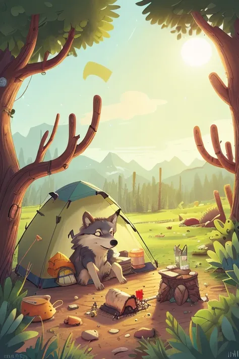 a Wolf is camping, kid, Desert Scrub