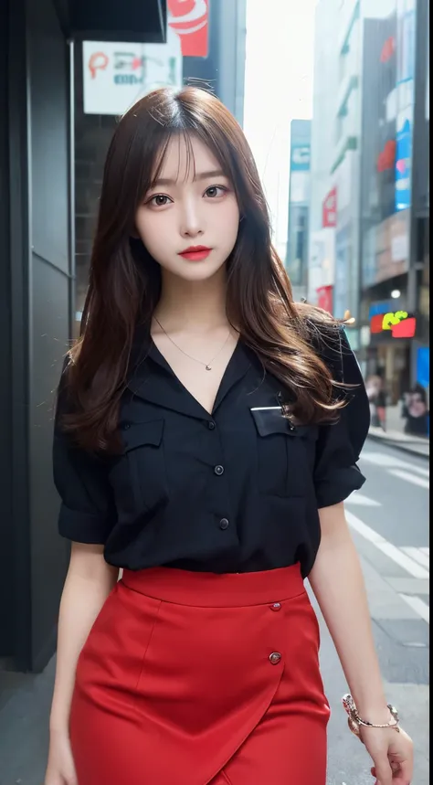 finely detail, hight resolution, hightquality、Perfect dynamic composition, Beautiful detailed eyes tight skirt police officer, small tits、Natural Color Lip,Kamimei、Shibuya、a 18 year old girl、1 persons、Transparent skin、Glowing hair、masutepiece, Best Quality...