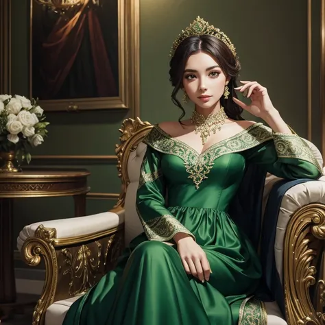 green aristocratic dress