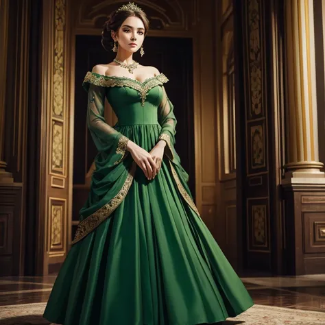 green aristocratic dress