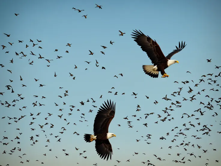 Eagle in the sky full of birds