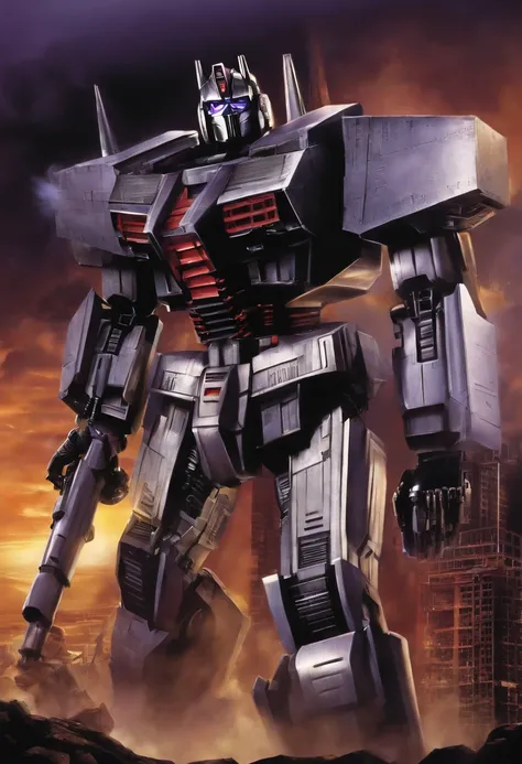 The image is of Megatron overseeing the construction of a new weapon of mass destruction.,Transformers: Generation 1,megatron, male