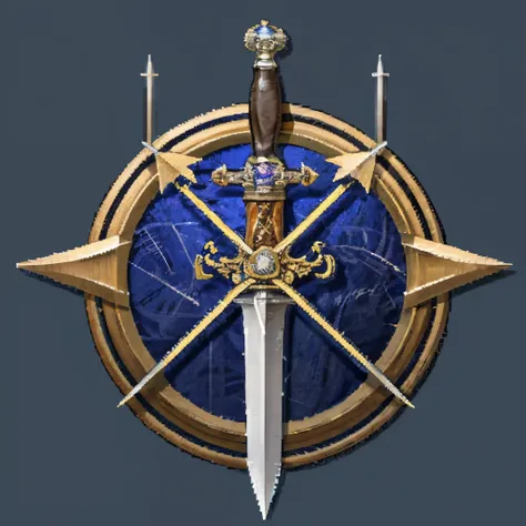 (bg3 class icon), (high quality), (best quality), (masterpiece), dnd, (sword), (arrows), blue circle