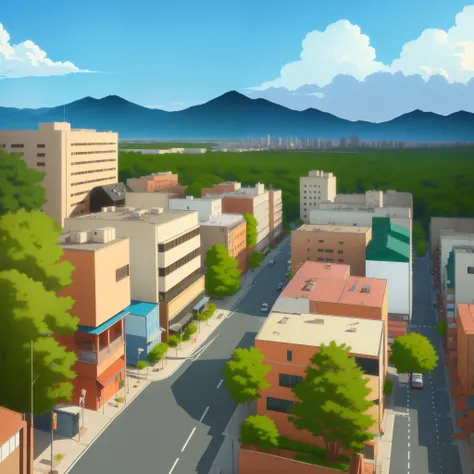 anime style cityscape, Matchstick man，Small town，urban backdrop，HD 4K，8k，stickfigure