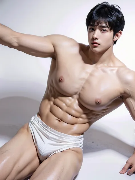 ,(caustics:1.5 )
(white background:1.4)
(1boy:2.5), Shin Jinying, Cai Xukun, Kim Do-young, wan adorable korean face,17-year-old boy thin face, jimin, (vast pecs:1.8), (round pecs:1.7), (biggest pecs:1.5),(micchi:1.3),(Japanese short hair:1.7),(boys short h...