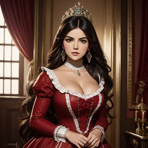 Mujer hermosa, Maite Perroni, Parte superior del cuerpo, British Regency in red Victorian dress from the 19th century