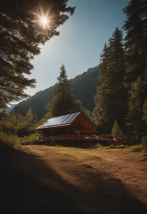 Site of large-scale environmental destruction where vast areas of forest have been cut down.、Install solar panel on one side、In the middle of that、A huge Christmas tree is placed and luxuriously decorated..、Is it a bulltozer?、Yumbo is placed、Solar Panels