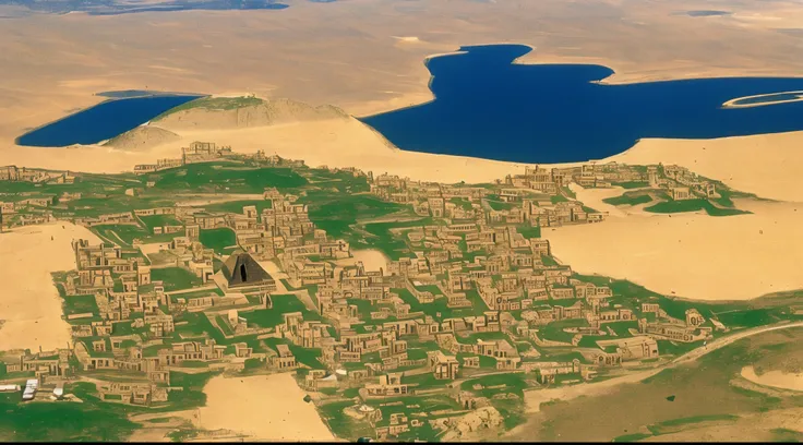 ancient egypt city, pyramid houses, desert, savannah, farmland, mountains, thin rivers, tabaxis, cat people, dnd